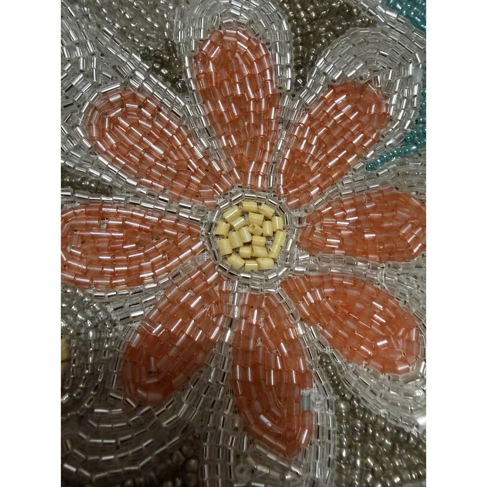World Traveler‎ India Hand Beaded Table Runner 13x36 Floral Boho Retro